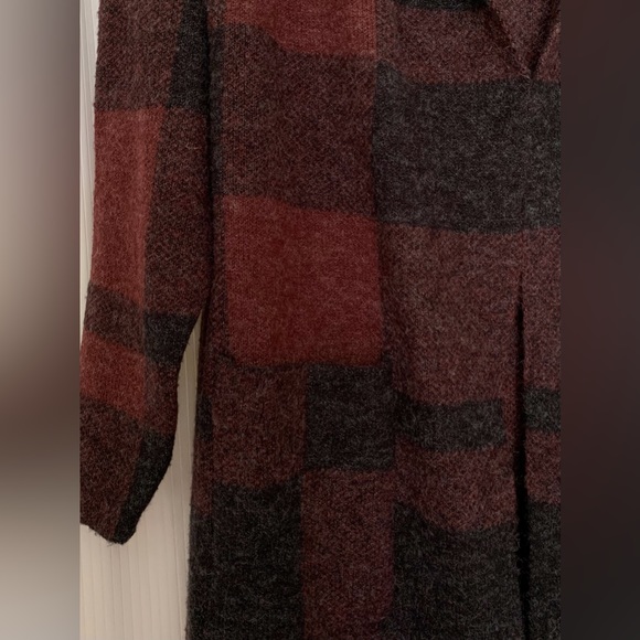 Suzy Shier - Long Line Open Front Cardigan - Burgundy Multi Colour Block - Picture 3 of 5